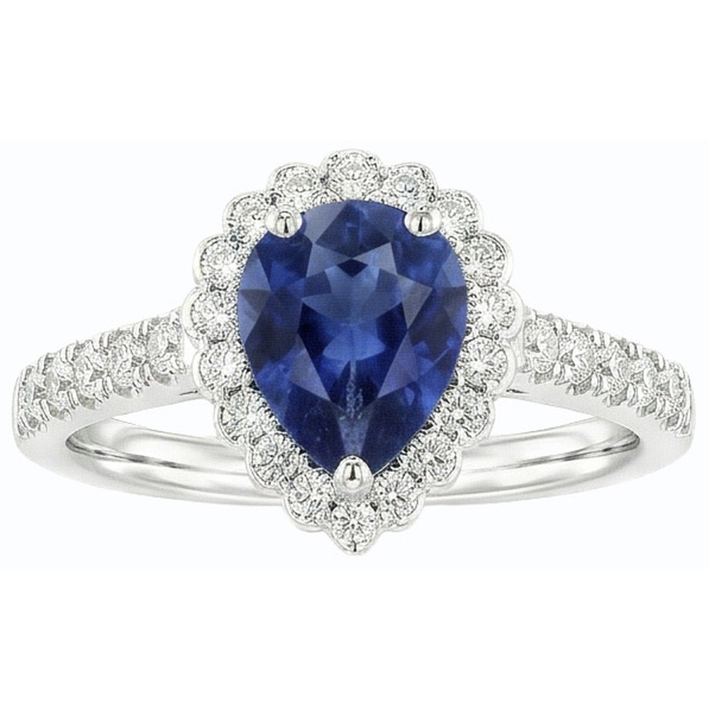 Blue Sapphire Halo Engagement Ring & Round Natural Earth Mined Diamond ( Not Lab Grown )s 3.50 Carats
