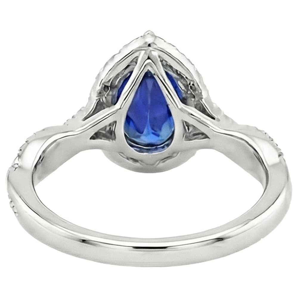 Blue Sapphire Halo Natural Earth Mined Diamond ( Not Lab Grown ) Ring Prongs Pear Cut Stone 7.25 Carats Gold