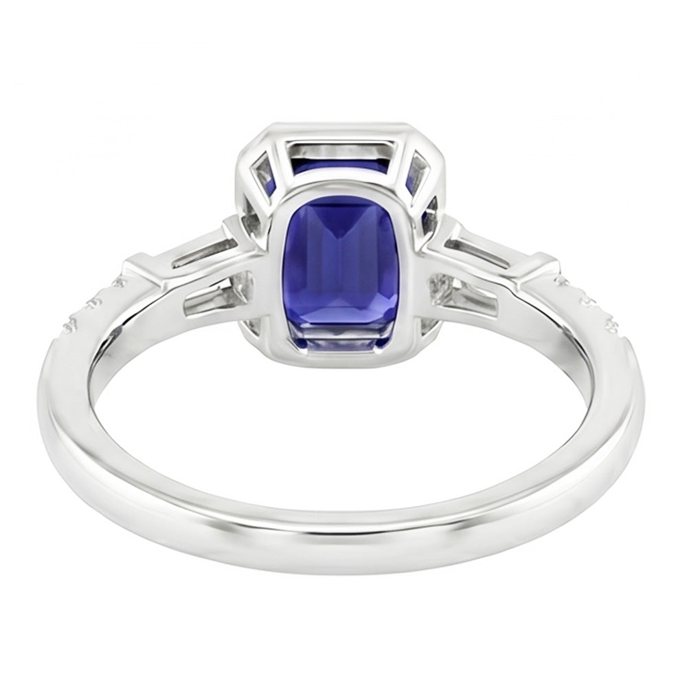 Blue Sapphire Halo Ring With Baguette & Round Natural Earth Mined Diamond ( Not Lab Grown )s 1.50 Carats