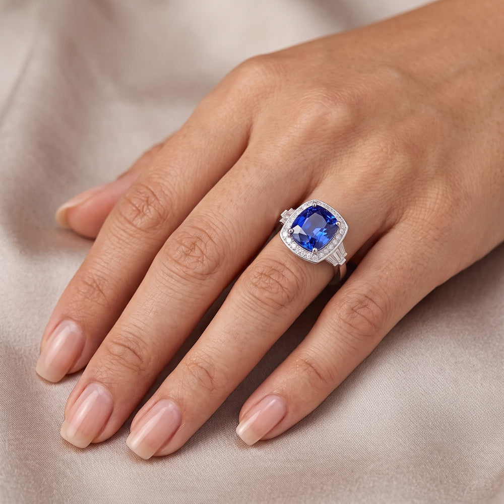 Blue Sapphire Jewelry And Natural Earth Mined Diamond ( Not Lab Grown ) Ring