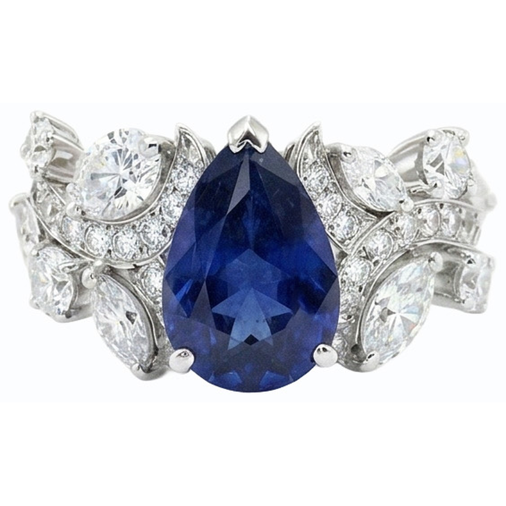 Blue Sapphire Natural Earth Mined Diamond ( Not Lab Grown ) Cocktail Ring