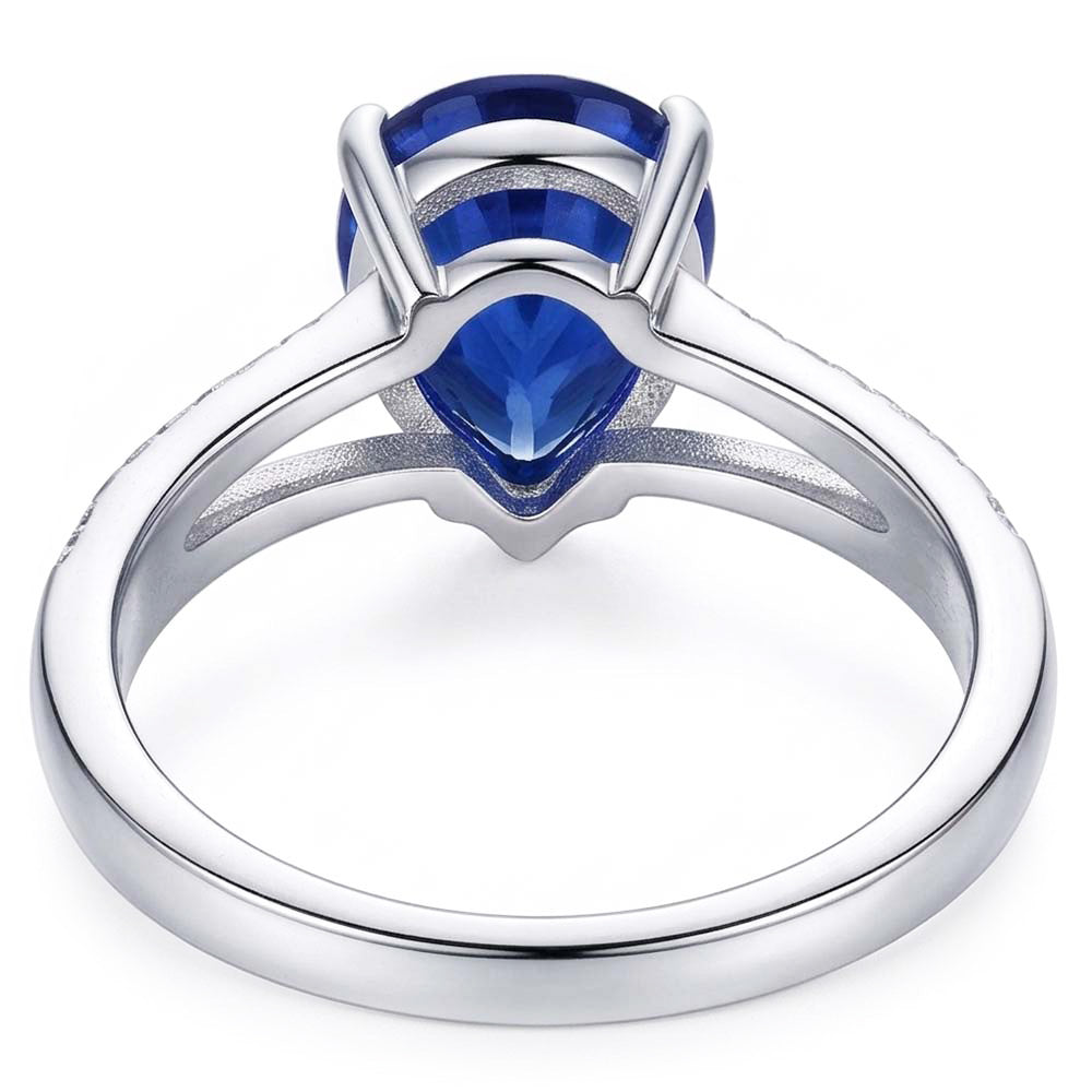 Blue Sapphire Natural Earth Mined Diamond ( Not Lab Grown ) Ring Split Shank 3 Carats White Gold 14K