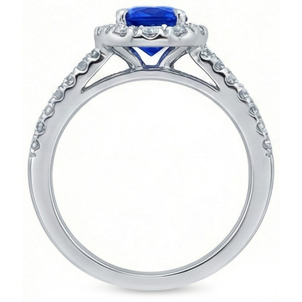 Blue Sapphire Natural Earth Mined Diamond ( Not Lab Grown )s Round 3.50 Carats Jewelry Halo Gemstone Ring