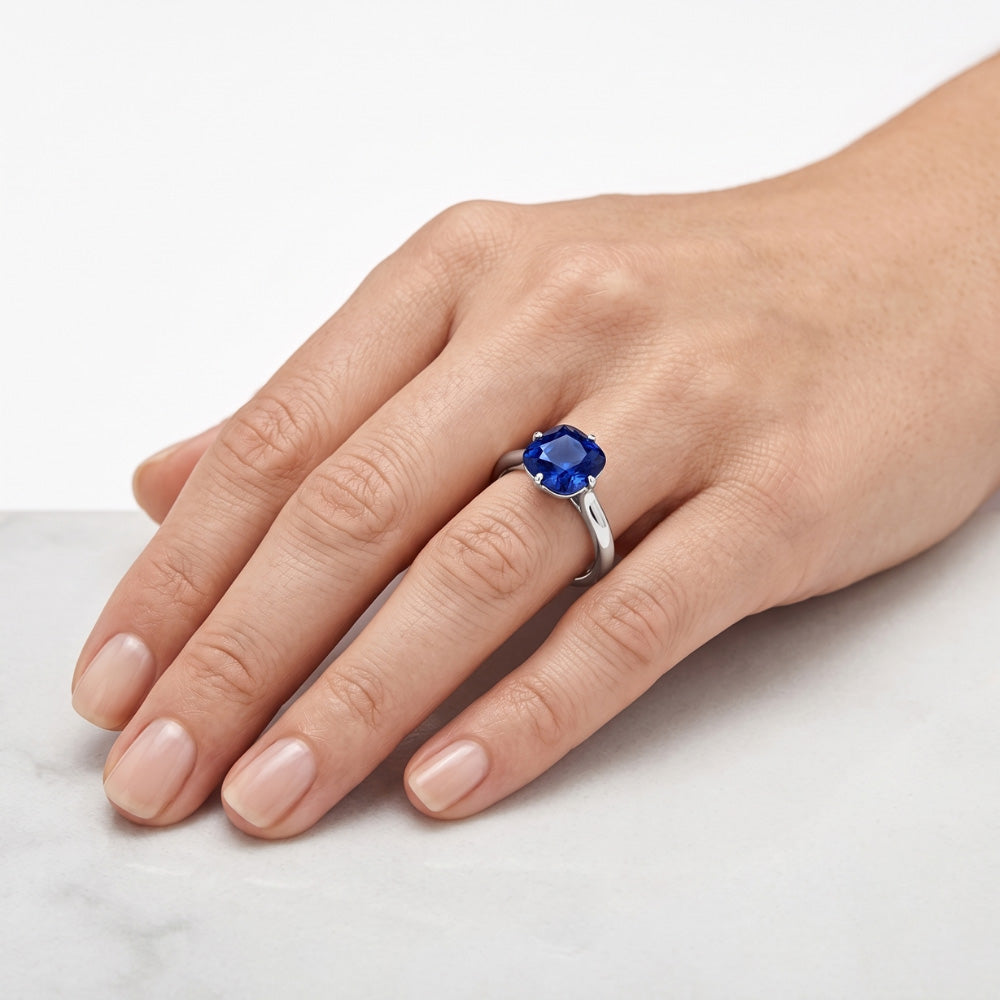 Blue Sapphire Solitaire Ring White Gold 14K Jewelry 2 Carats