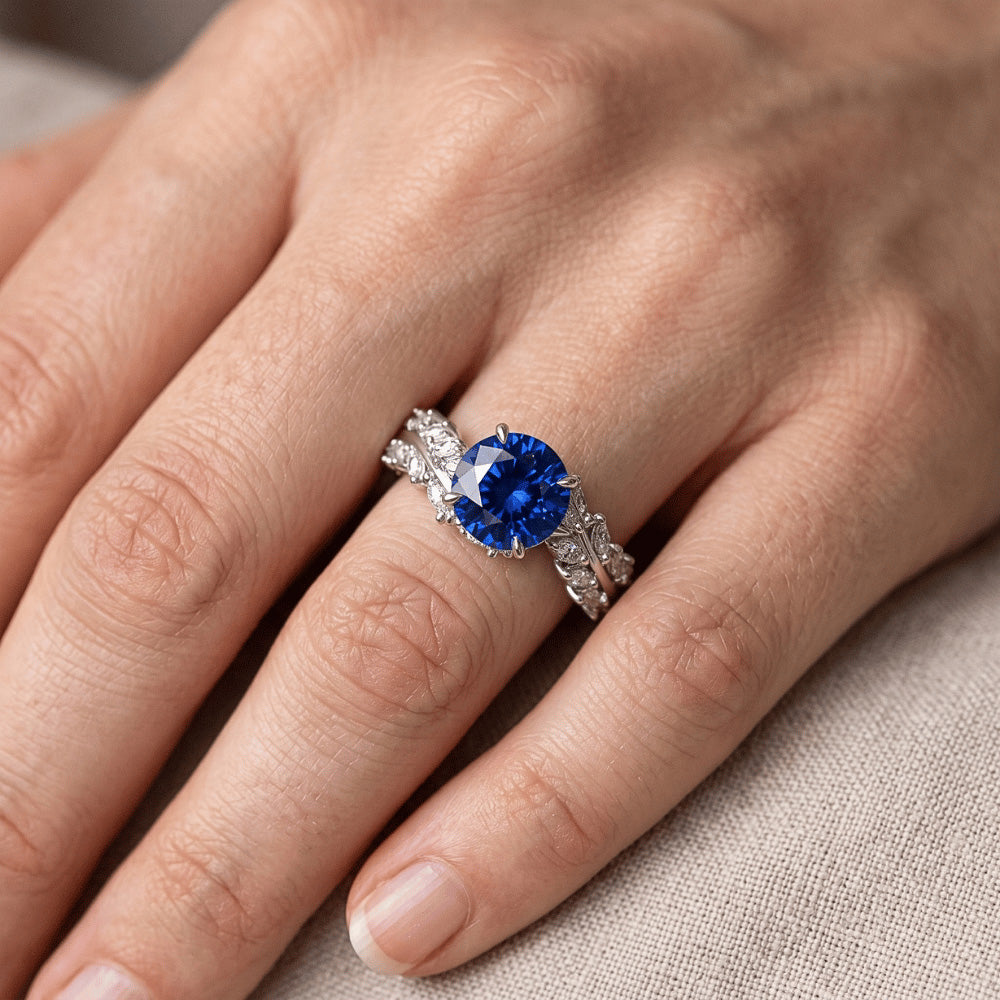 Blue Sapphire & Marquise Natural Earth Mined Diamond ( Not Lab Grown ) Ring 3 Carats New