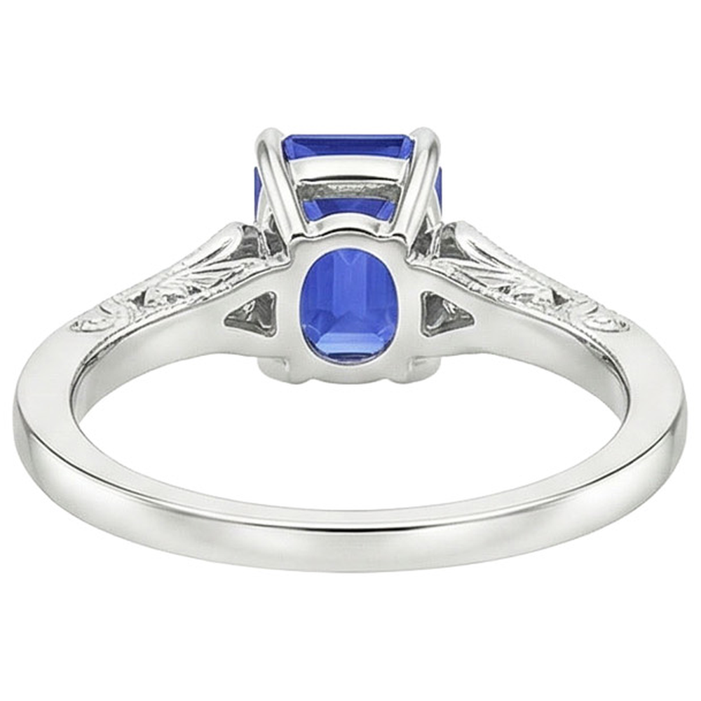 Blue Sapphire & Natural Earth Mined Diamond ( Not Lab Grown ) 3 Stones Ring 3.25 Carats Emerald Cut