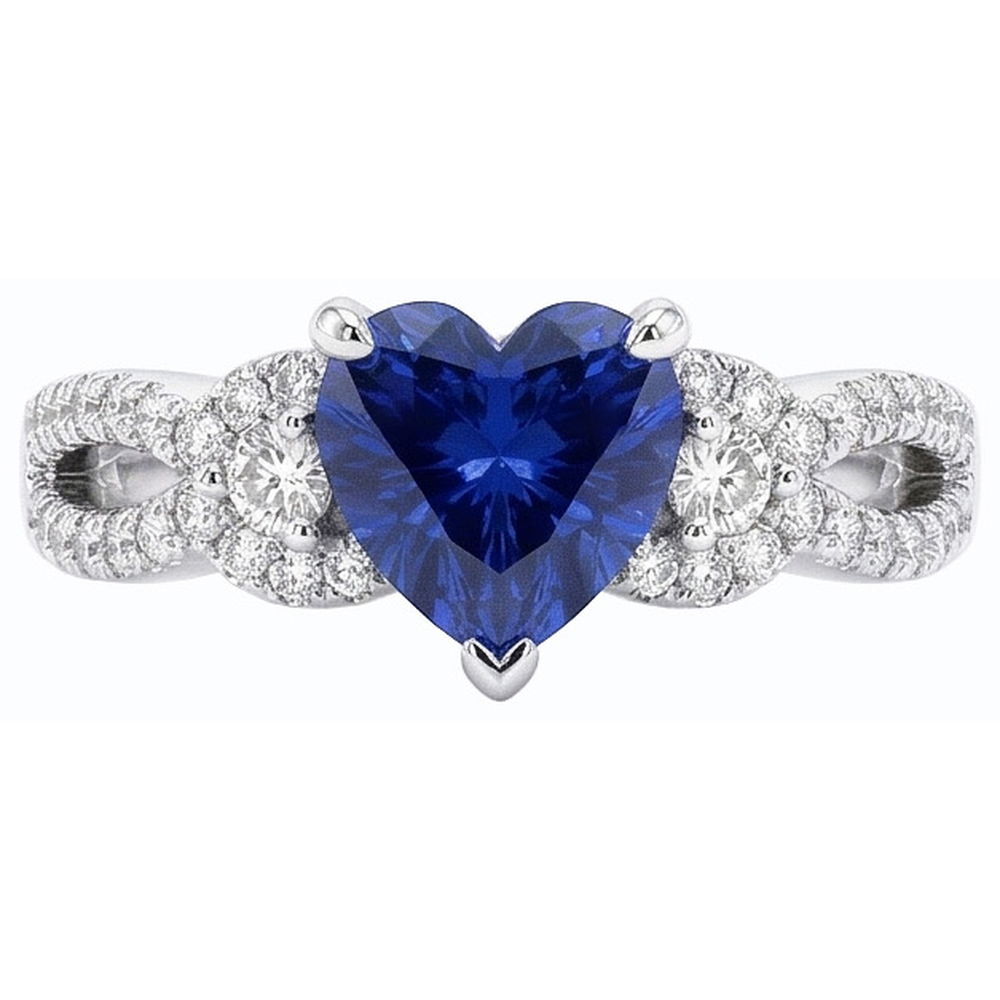 Blue Sapphire & Natural Earth Mined Diamond ( Not Lab Grown ) Ring 4.50 Carats White Gold 14K Jewelry