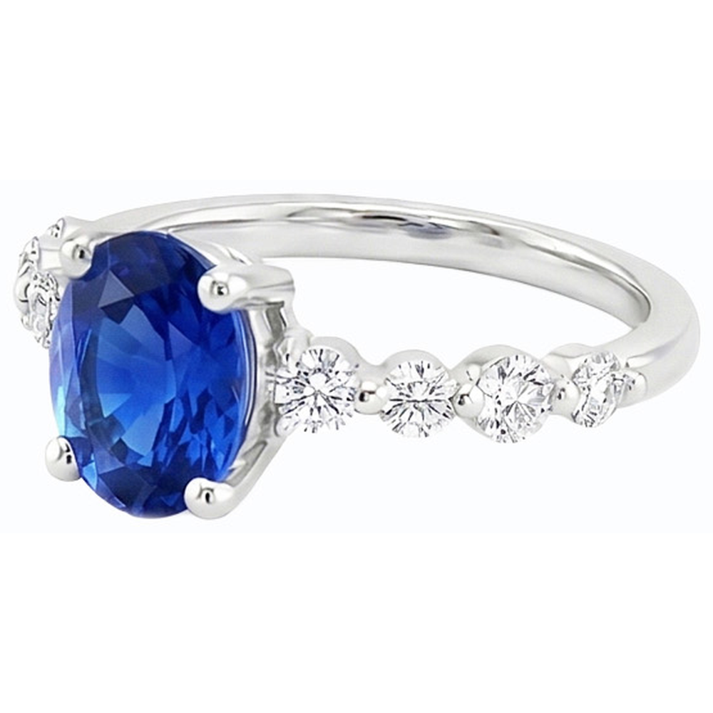 Blue Sapphire & Natural Earth Mined Diamond ( Not Lab Grown ) Ring Oval Shaped 4.50 Carats Women’s Jewelry