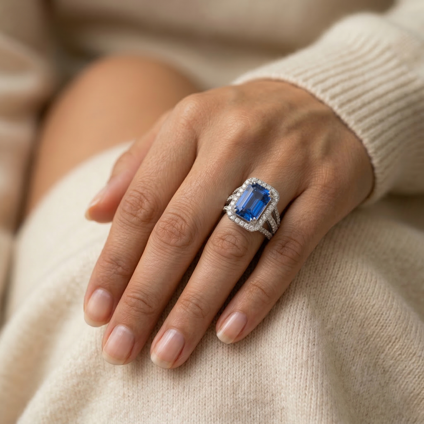 natural emerald sapphire 6.50ct ring with diamond accents
