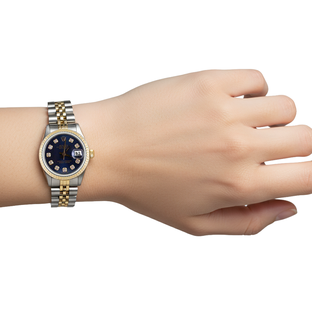 Blue Diamond Dial Fluted Bezel Rolex Dj Watch Ss & Gold Jubilee P4