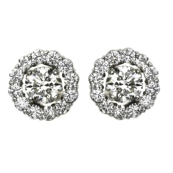 Brilliant Cut Genuine Diamond Stud Halo Earring 3.20 Carats White Gold Jewelry