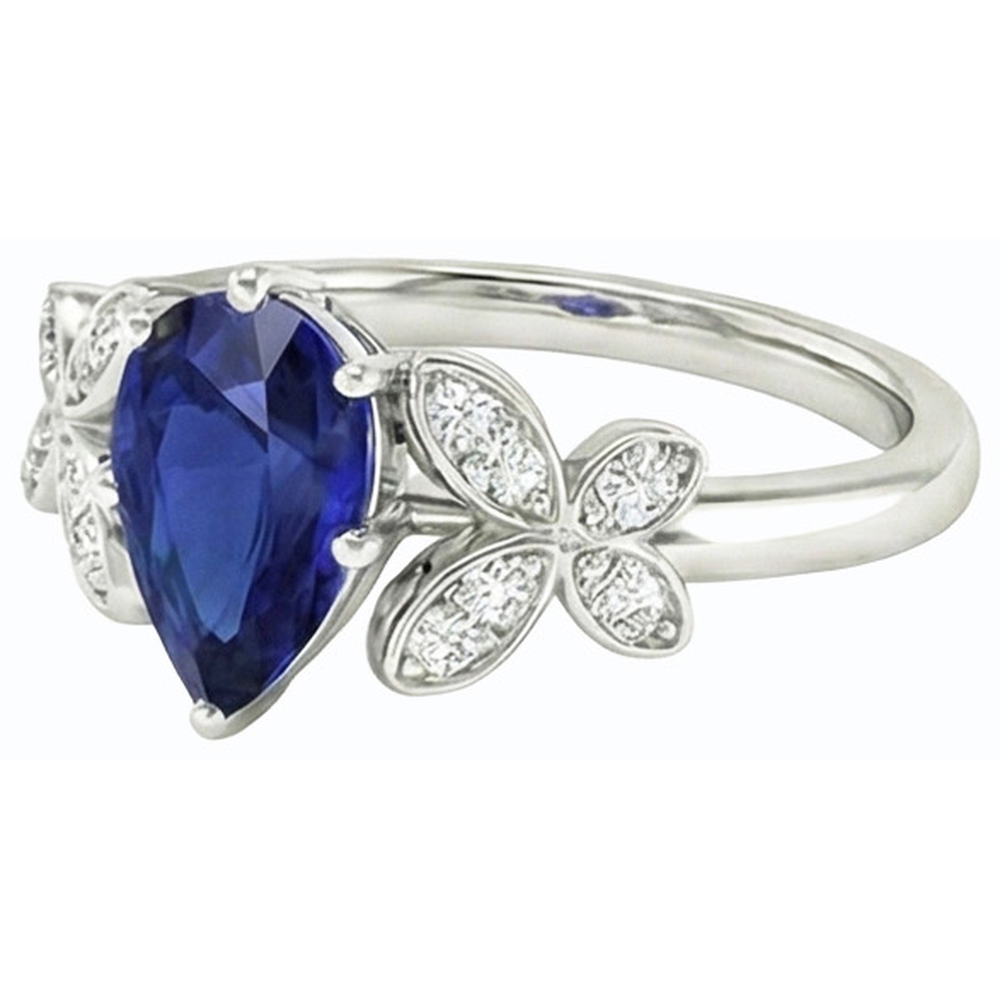 natural round sapphire 3ct ring on white background