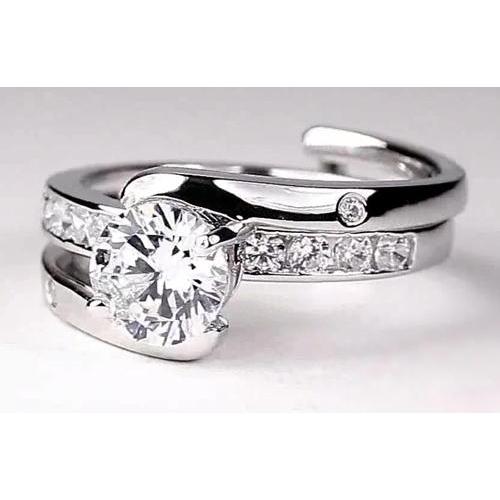 Bypass Shank Setting Round Real Diamond Engagement Ring