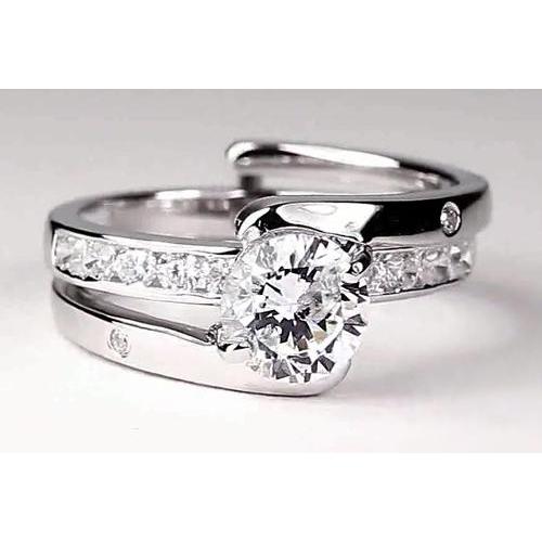 Bypass Setting Round Real Diamond Engagement Ring 2 Carats