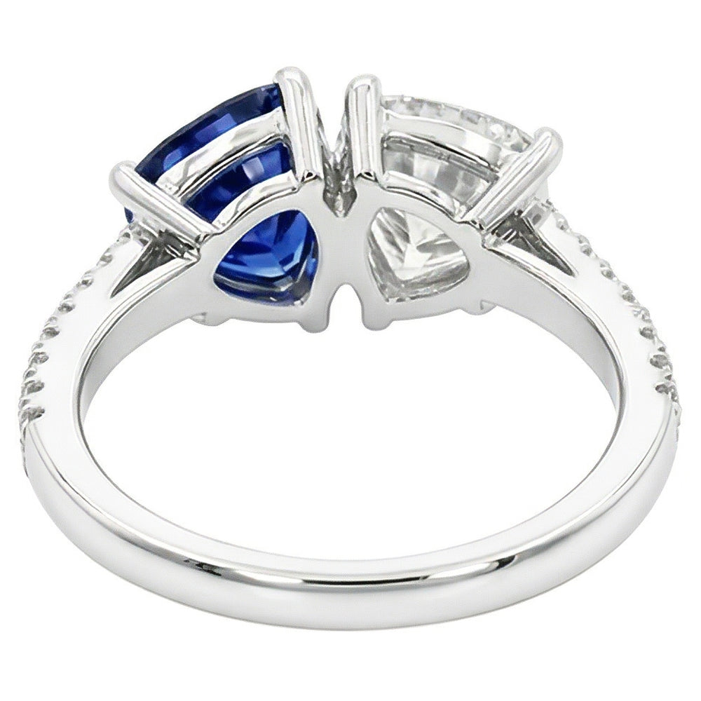 Casual Sapphire And Natural Earth Mined Diamond ( Not Lab Grown ) Toi Et Moi Ring