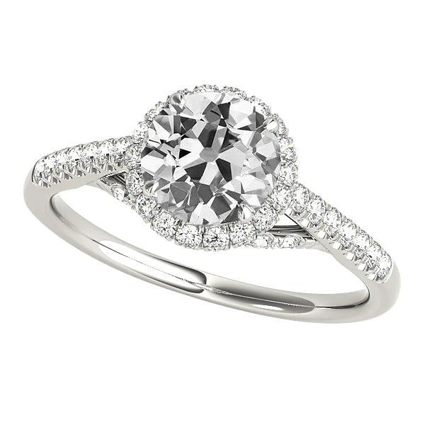 Cathedral Setting Halo Engagement Ring Round Real Old Cut Diamond