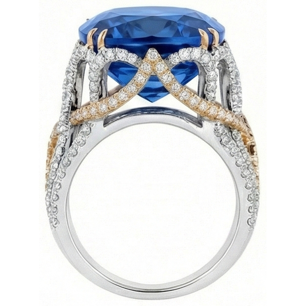 natural round sapphire 8.50ct ring profile view