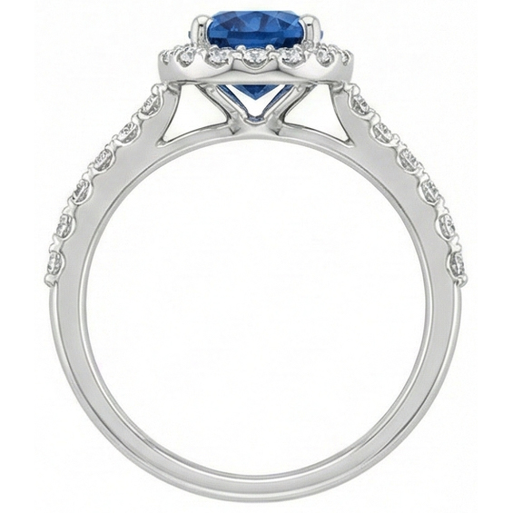 Ceylon Blue Sapphire Halo Natural Earth Mined Diamond ( Not Lab Grown ) Ring 14K White Gold Oval 2.15 Ct.