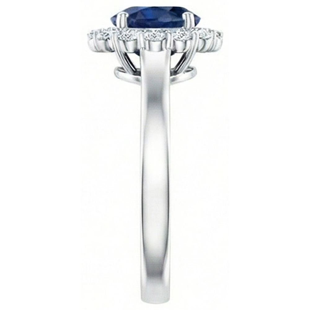 Ceylon Blue Sapphire Ring Round Natural Earth Mined Diamond ( Not Lab Grown ) 2.45 Carats White Gold 14K