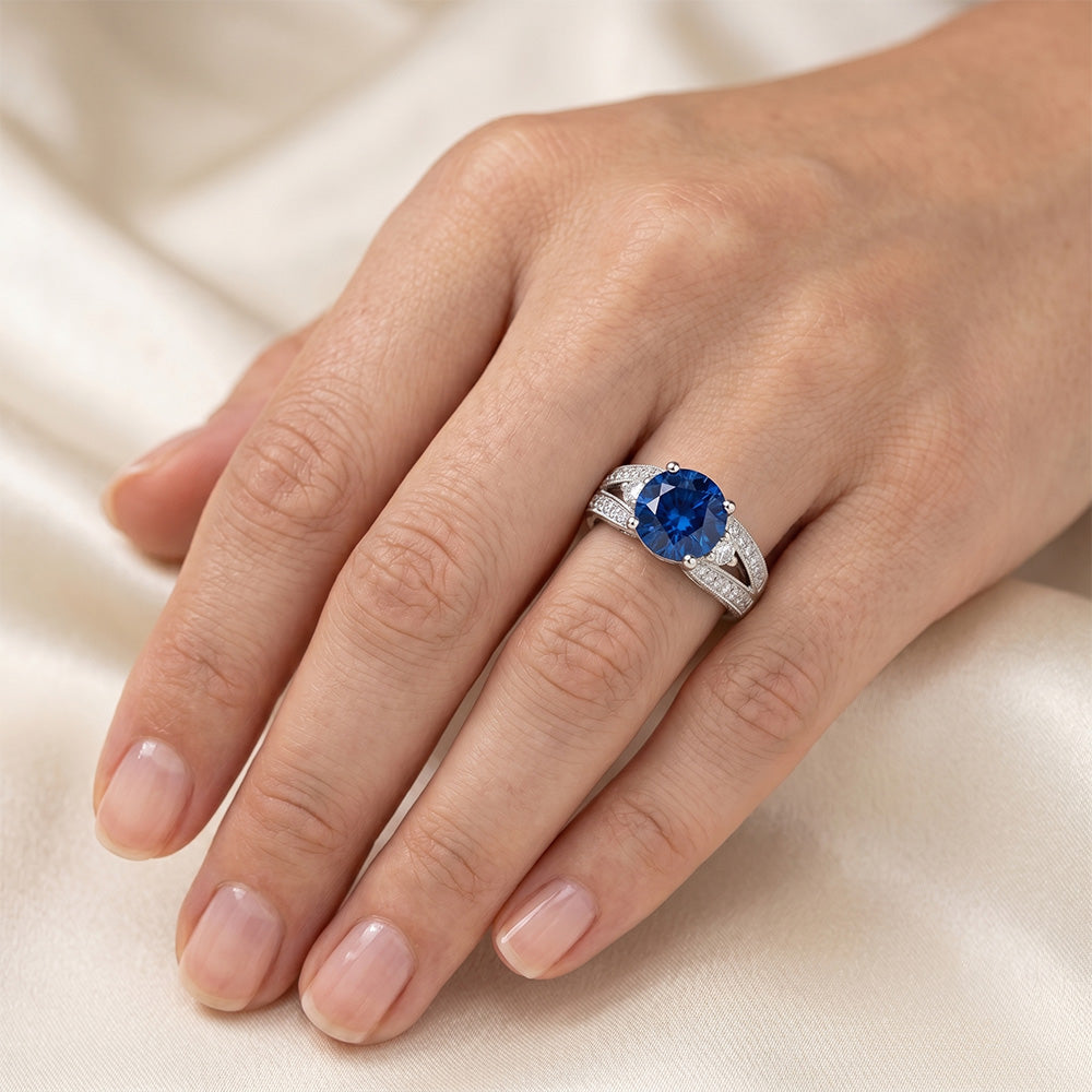 Ceylon Blue Sapphire With Natural Earth Mined Diamond ( Not Lab Grown )s Ring 4 Ct White Gold 14K