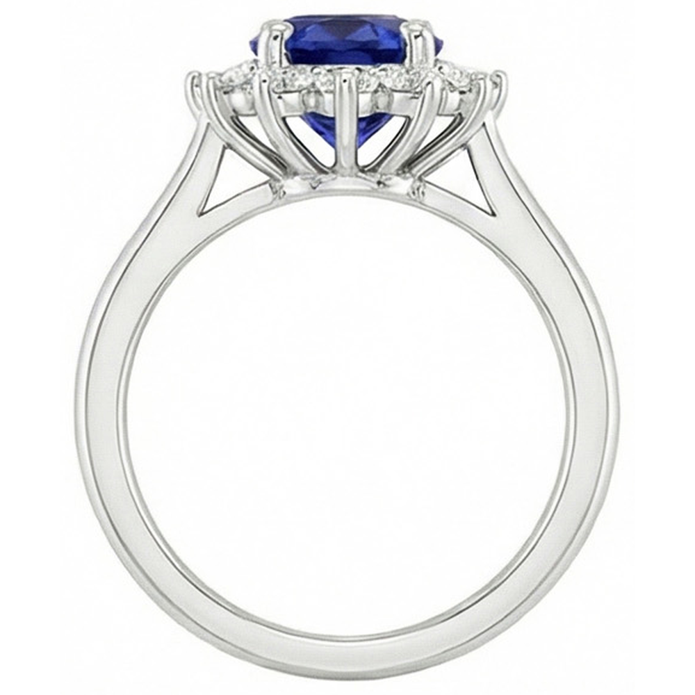 natural round sapphire 2.20ct ring on white background