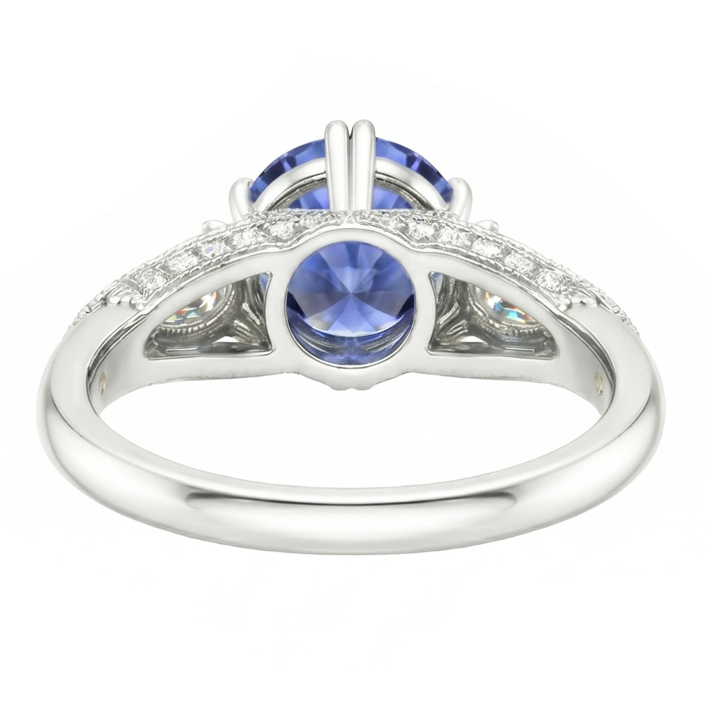 Ceylon Sapphire Round Natural Earth Mined Diamond ( Not Lab Grown ) Ring Antique Style 2.75 Carats