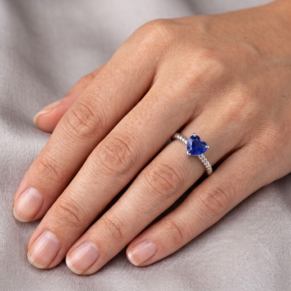 Ceylon Sapphire Solitaire Heart Shaped Ring Rope Style 1.50 Carats