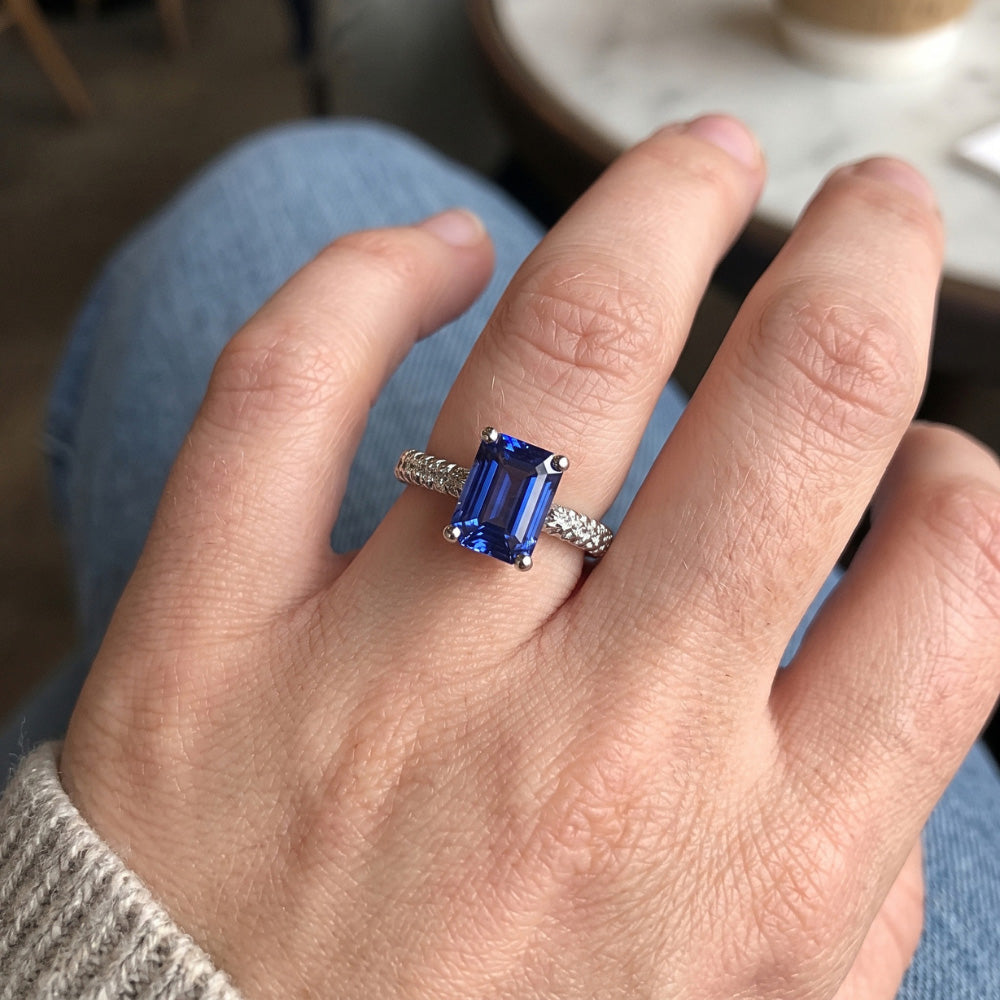 Ceylon Sapphire Solitaire Ring And Round Natural Earth Mined Diamond ( Not Lab Grown )s 3.75 Carats
