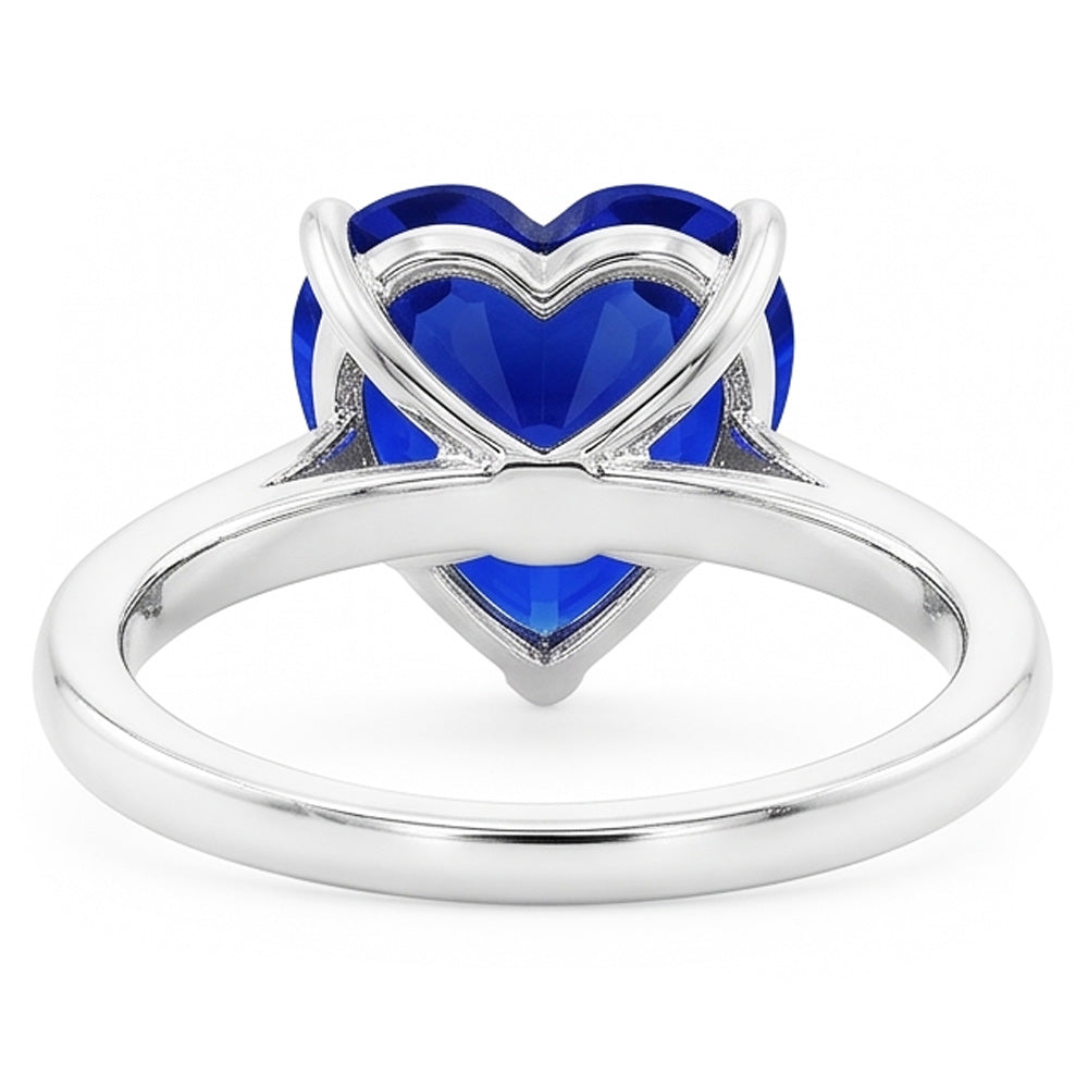 Ceylon Sapphire Solitaire Ring Heart Cut White Gold 2.50 Carats