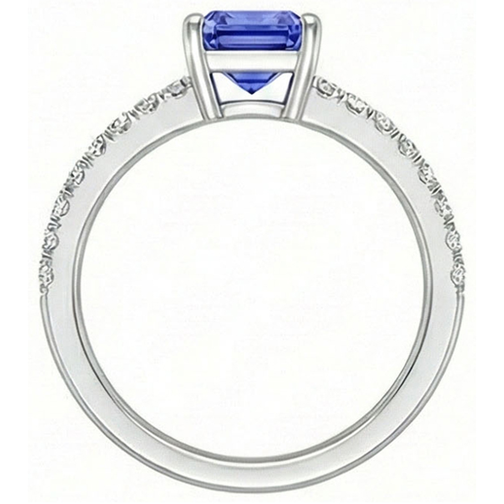 Ceylon Sapphire Solitaire Ring With Accents 3 Carats Pave Set Natural Earth Mined Diamond ( Not Lab Grown )s