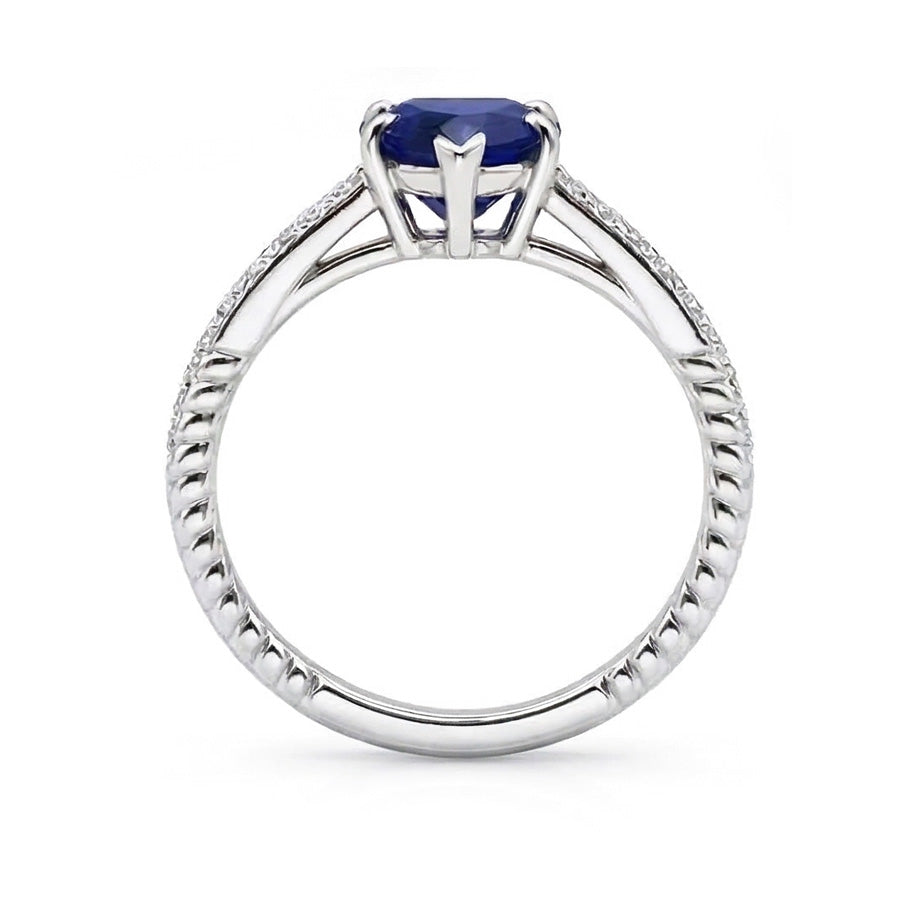 Ceylon Sapphire Solitaire Ring & Pave Set Natural Earth Mined Diamond ( Not Lab Grown ) Accents 2.50 Carats