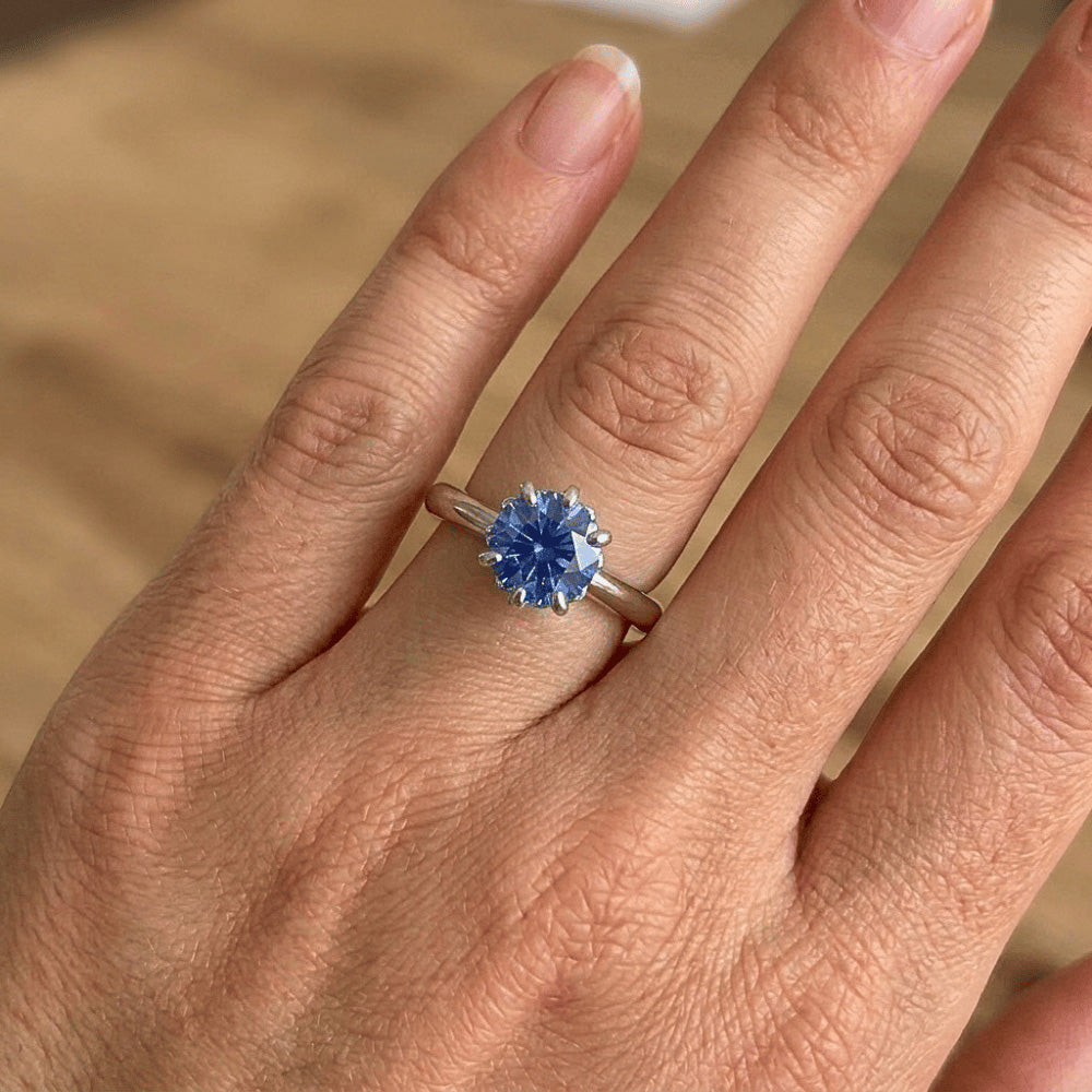 Ceylon Sapphire With Natural Earth Mined Diamond ( Not Lab Grown )s 1.90 Ct Ring White Gold 14K