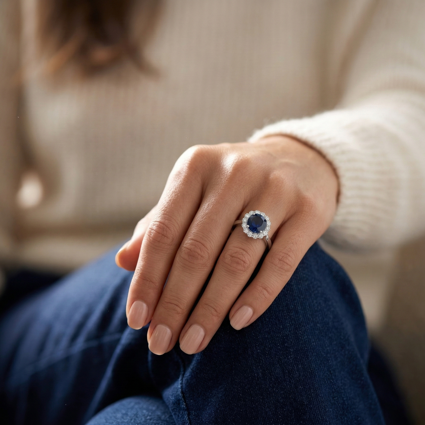 Ceylon Blue Sapphire Ring Round Natural Earth Mined Diamond ( Not Lab Grown ) 2.45 Carats White Gold 14K