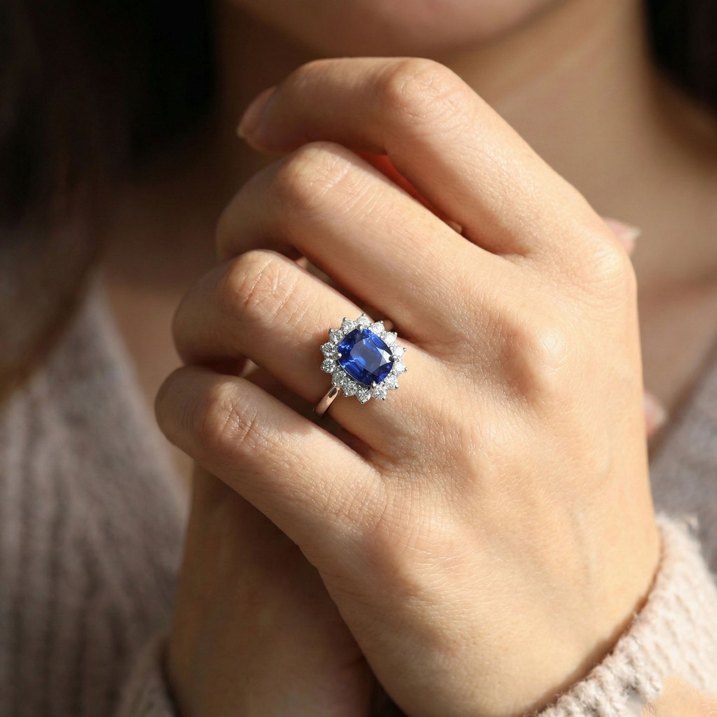 Ceylon Sapphire 4.25 Carat Natural Earth Mined Diamond ( Not Lab Grown )s Ring White Gold 14K