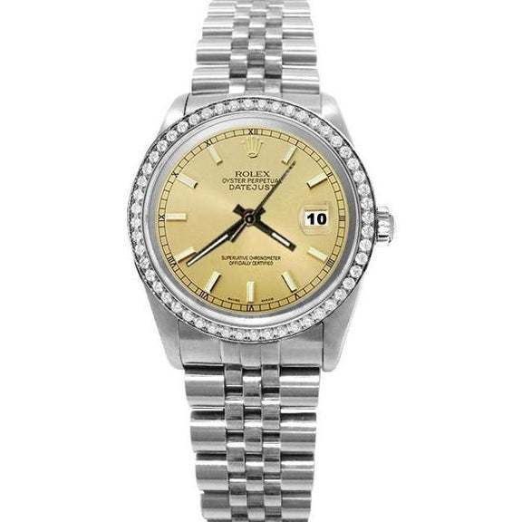 Rolex Date Just Ss Diamond Bezel Watch