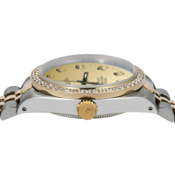 Champagne Diamond Dial Bezel Rolex Datejust Watch Gold & Steel QUICK SET