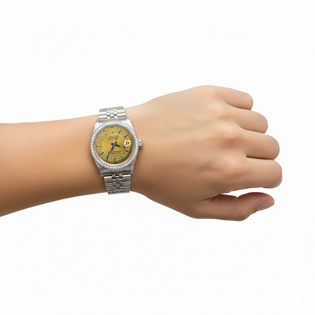 Champagne String Diamond Dial Bezel Rolex Date Just Watch Jubilee QUICK SET