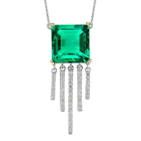 Colombian Emerald Stone Pendant Necklace 3.50-ct 14 Karat Two Tone Gold – main view