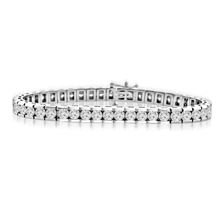 Channel Set Tennis Bracelet 9 Carats Round Cut Lab Grown Diamonds White Gold 14K