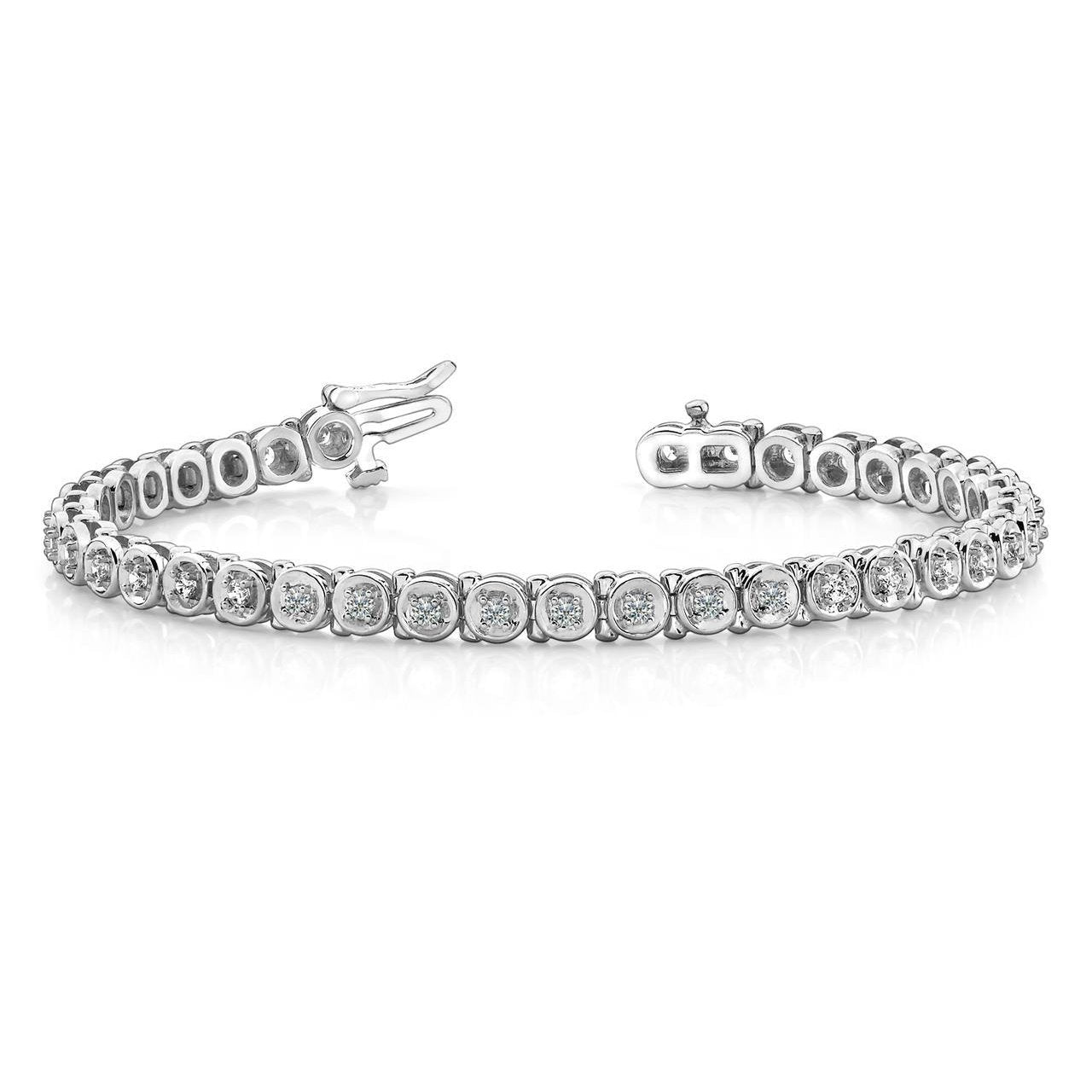Circle Link Tennis Bracelet 5.70 Ct Round Cut Genuine Diamonds 14K White Gold