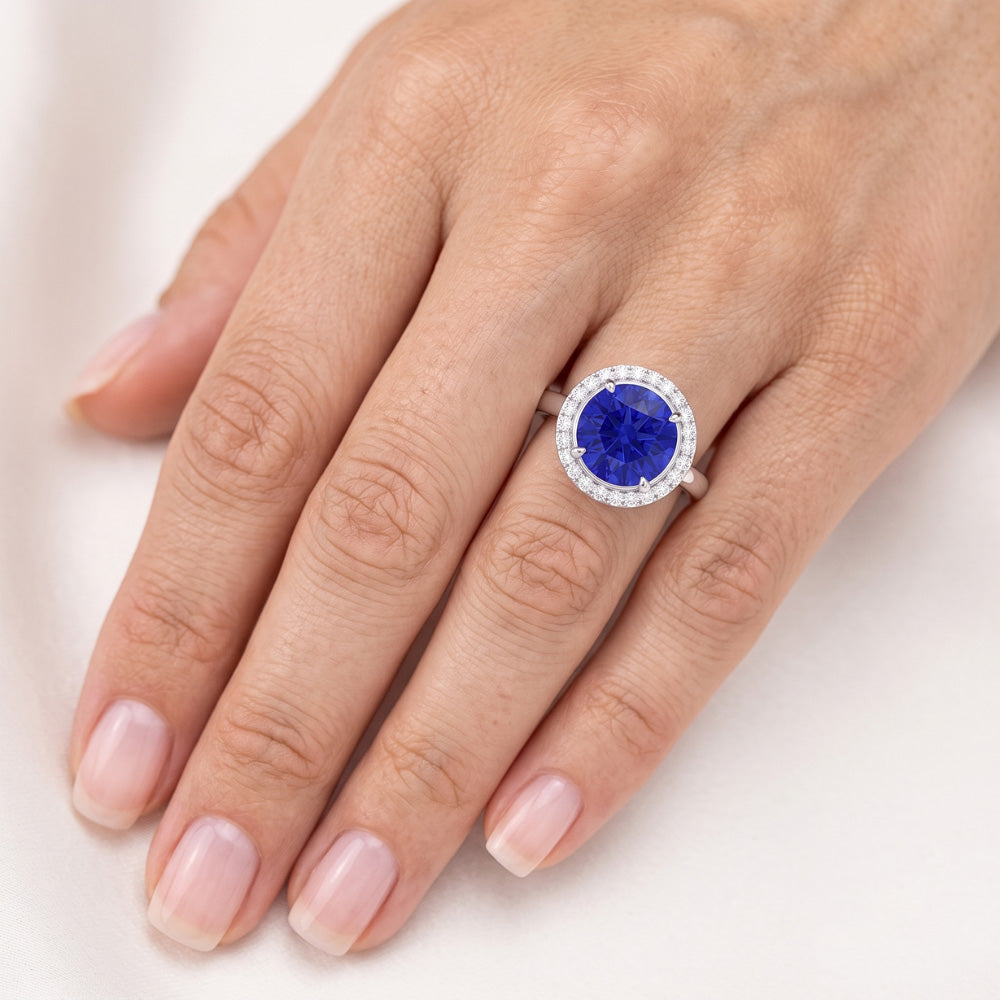 Classic Halo Sapphire Engagement Ring Gemstone Jewelry 4.50 Carats