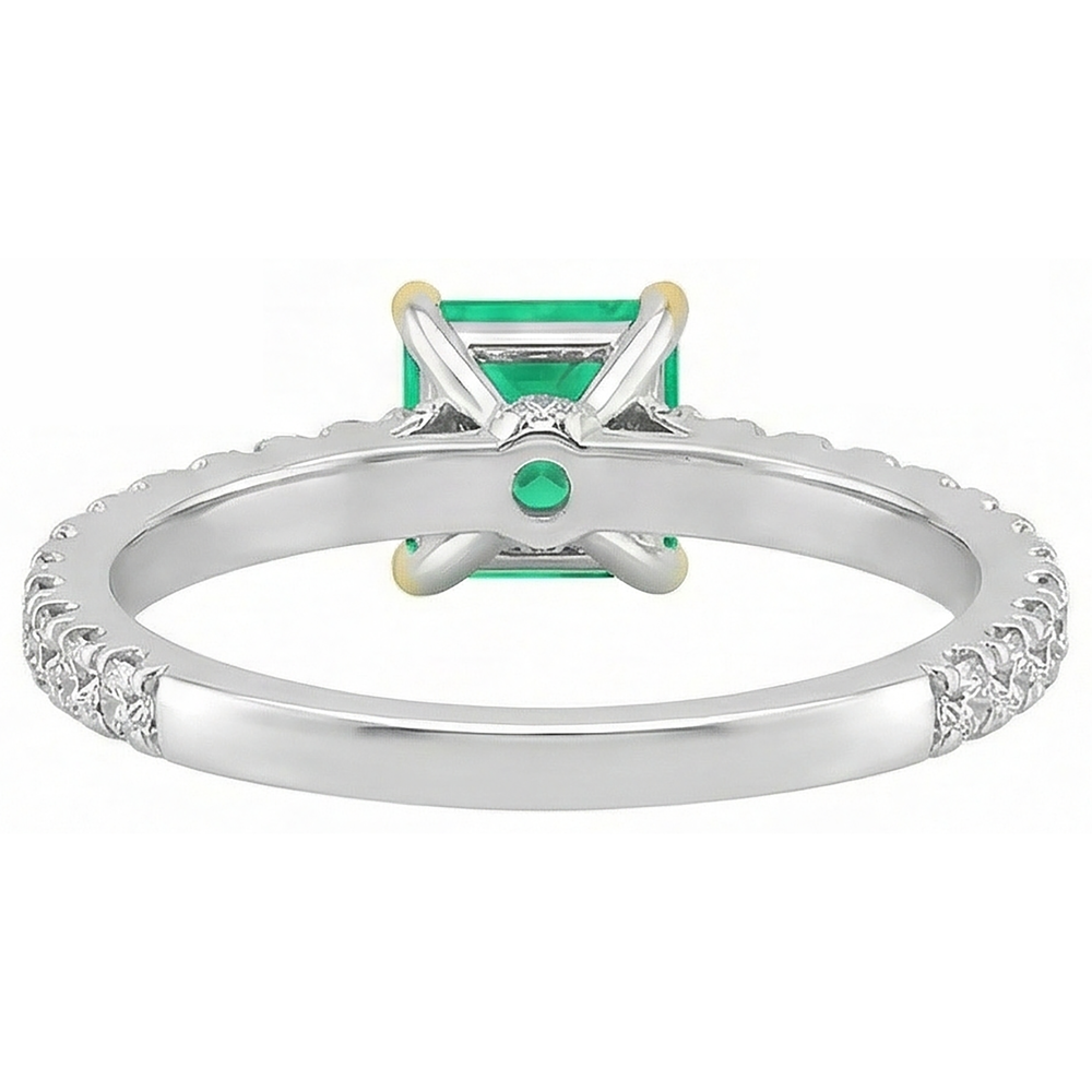 Gemstone Ring 14 Karat Two Tone Gold with Colombian Emerald – back view