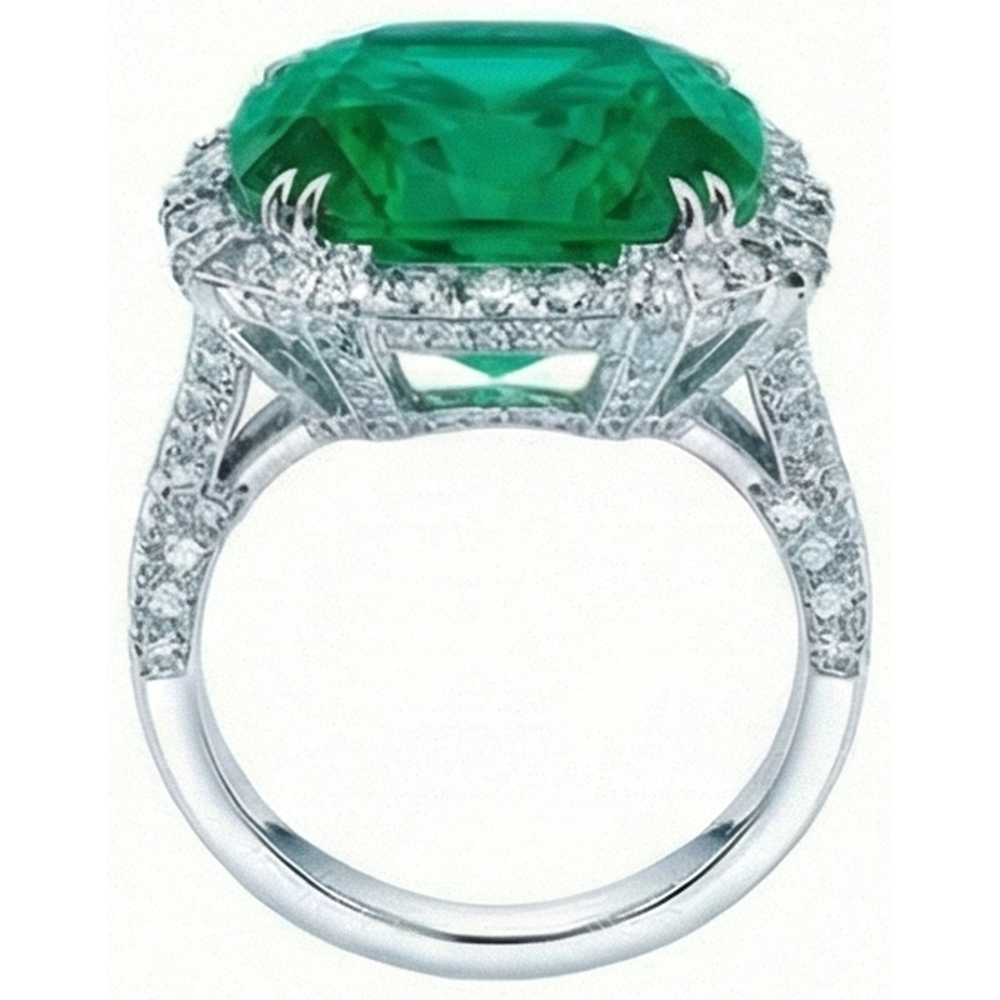 Colombian Green Emerald With Natural Earth Mined Diamond ( Not Lab Grown ) s Ring 4 Carats