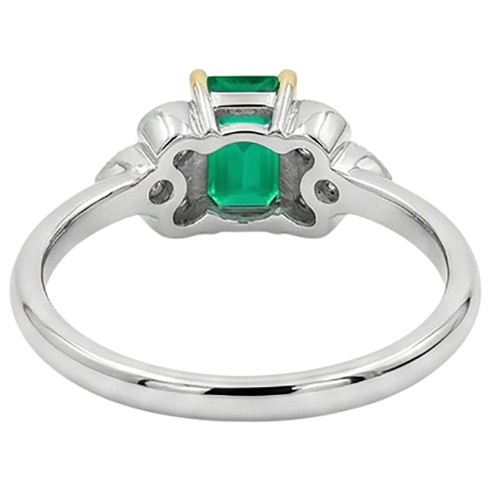 Authentic Colombian Emerald Gemstone Ring 2 ct Two-Tone 14K Gold – back view