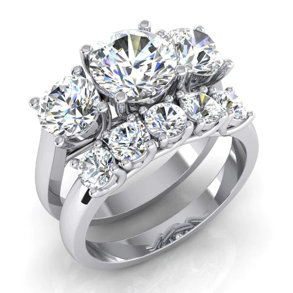 Comfort Fit Round Real Diamond Ring With Matching Band Set
