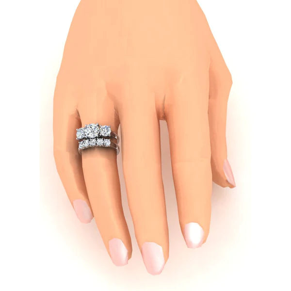 Comfort Fit Round Real Diamond Ring With Matching Band Set