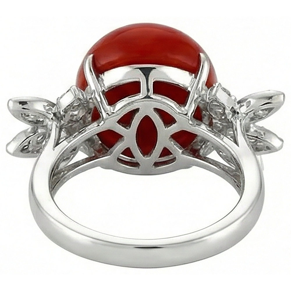 Coral With Natural Earth Mined Diamond ( Not Lab Grown ) Cocktail Ring