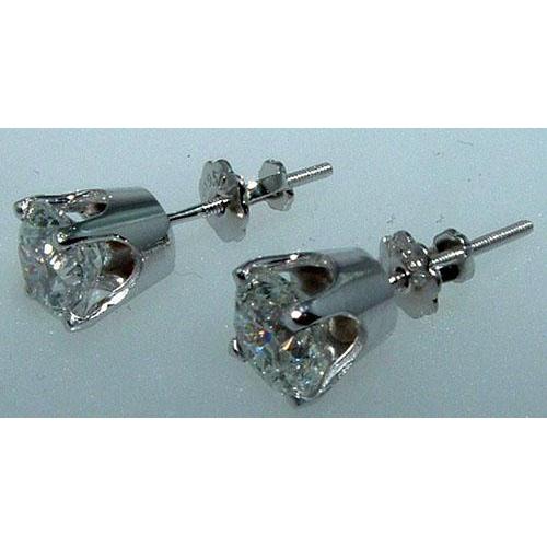 Crown Setting 1 Carat Round Real Diamond Stud Earring White Gold 14K