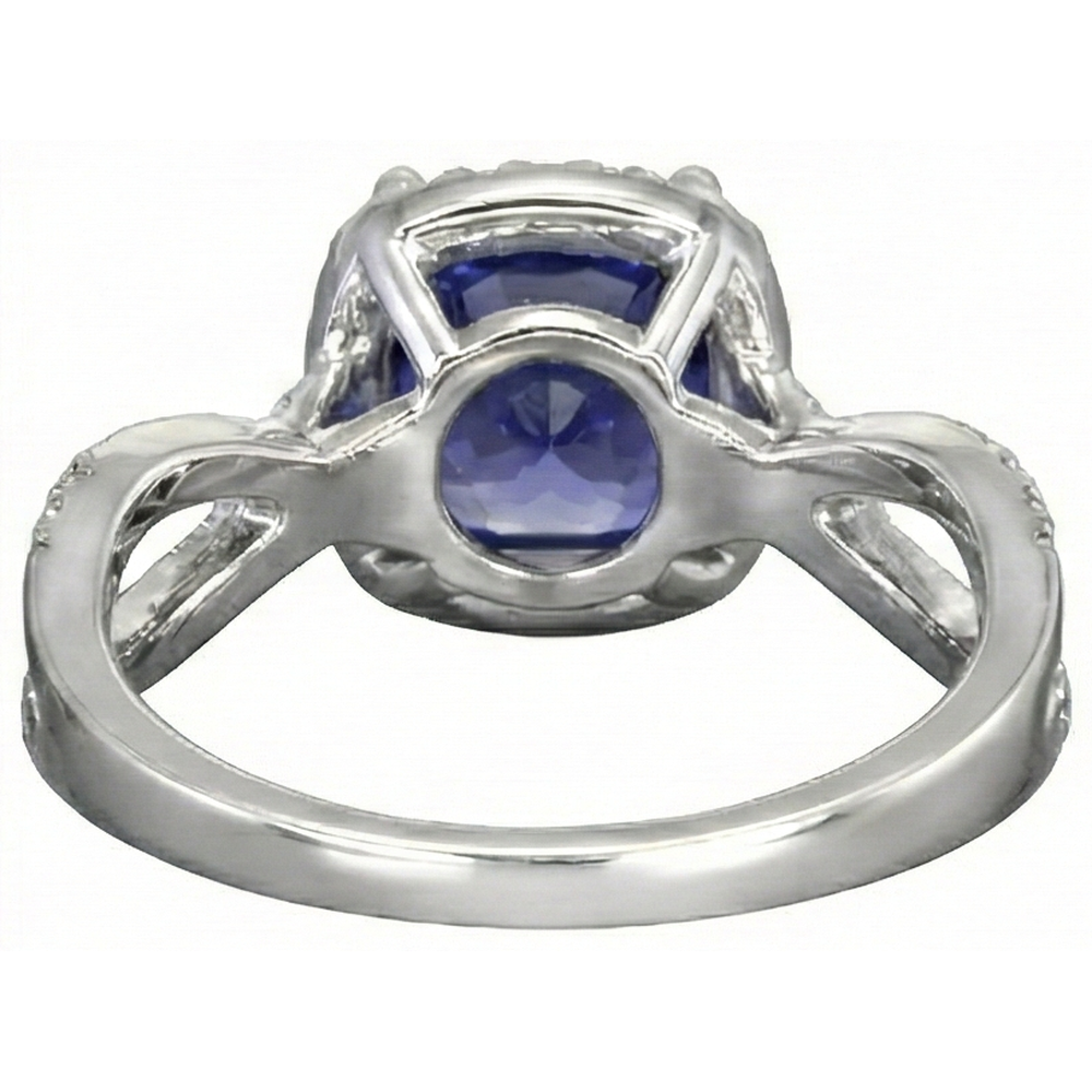 Cushion Blue Tanzanite And Natural Earth Mined Diamond ( Not Lab Grown ) Ring 5.50 Carats White Gold 14K