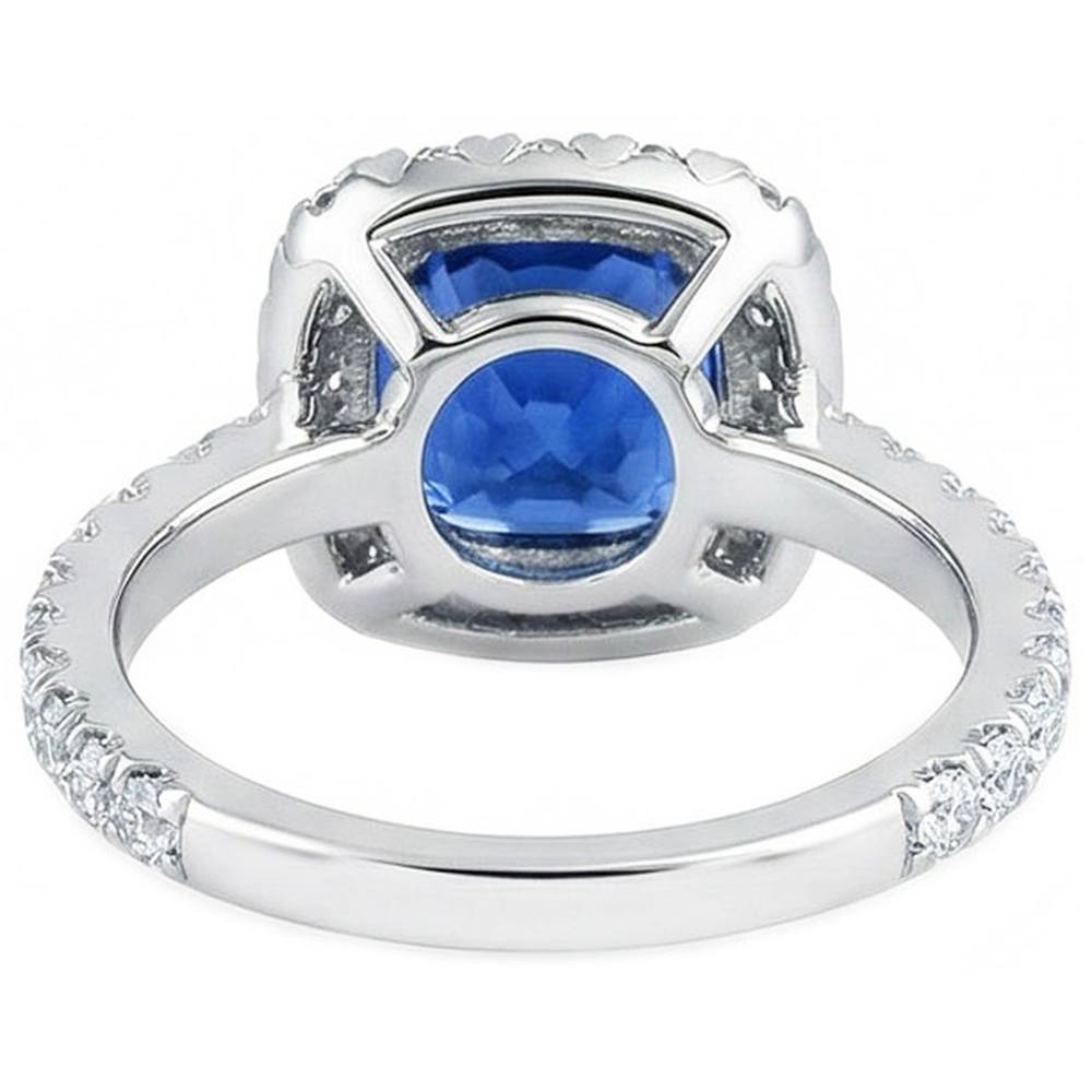 Cushion Ceylon Blue Sapphire With Natural Earth Mined Diamond ( Not Lab Grown )s 2.50 Ct. Ring